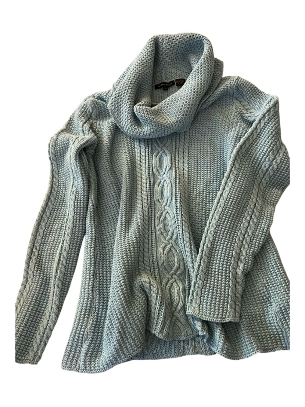 Jeanne Pierre 100% Cotton Chunky Cable Knit Cowl Neck Sweater Blue Medium